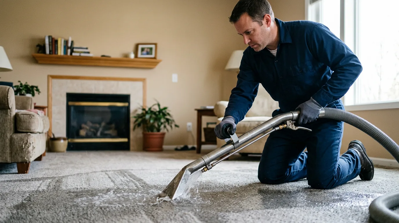 Water damage restoration technician working near Perrysville, IN